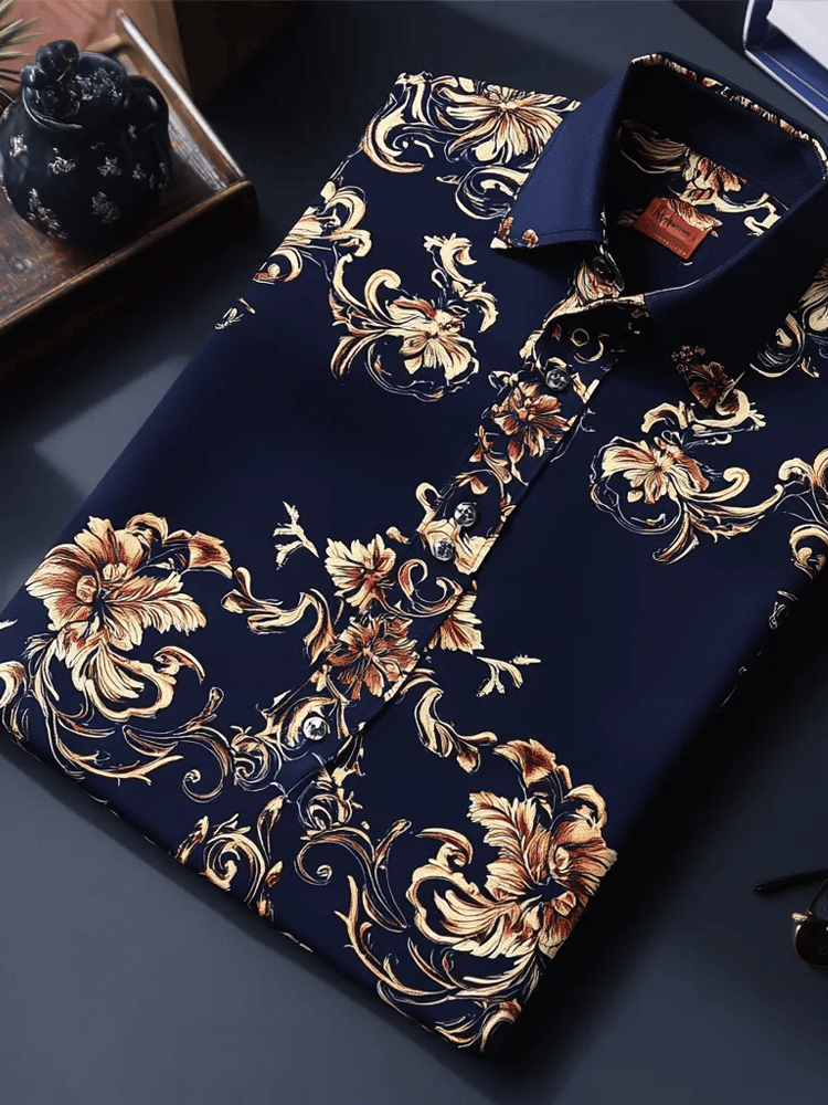 Men's Contrast Color Print Long Sleeve Shirt
