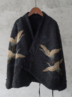Vintage Japanese Crane Art Plush Kimono Cardigan