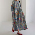 Vintage Japanese Art Flower Print Midi Dress