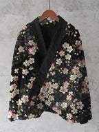 Cherry Blossom Japanese Pattern Cozy Fleece Kimono Cardigan