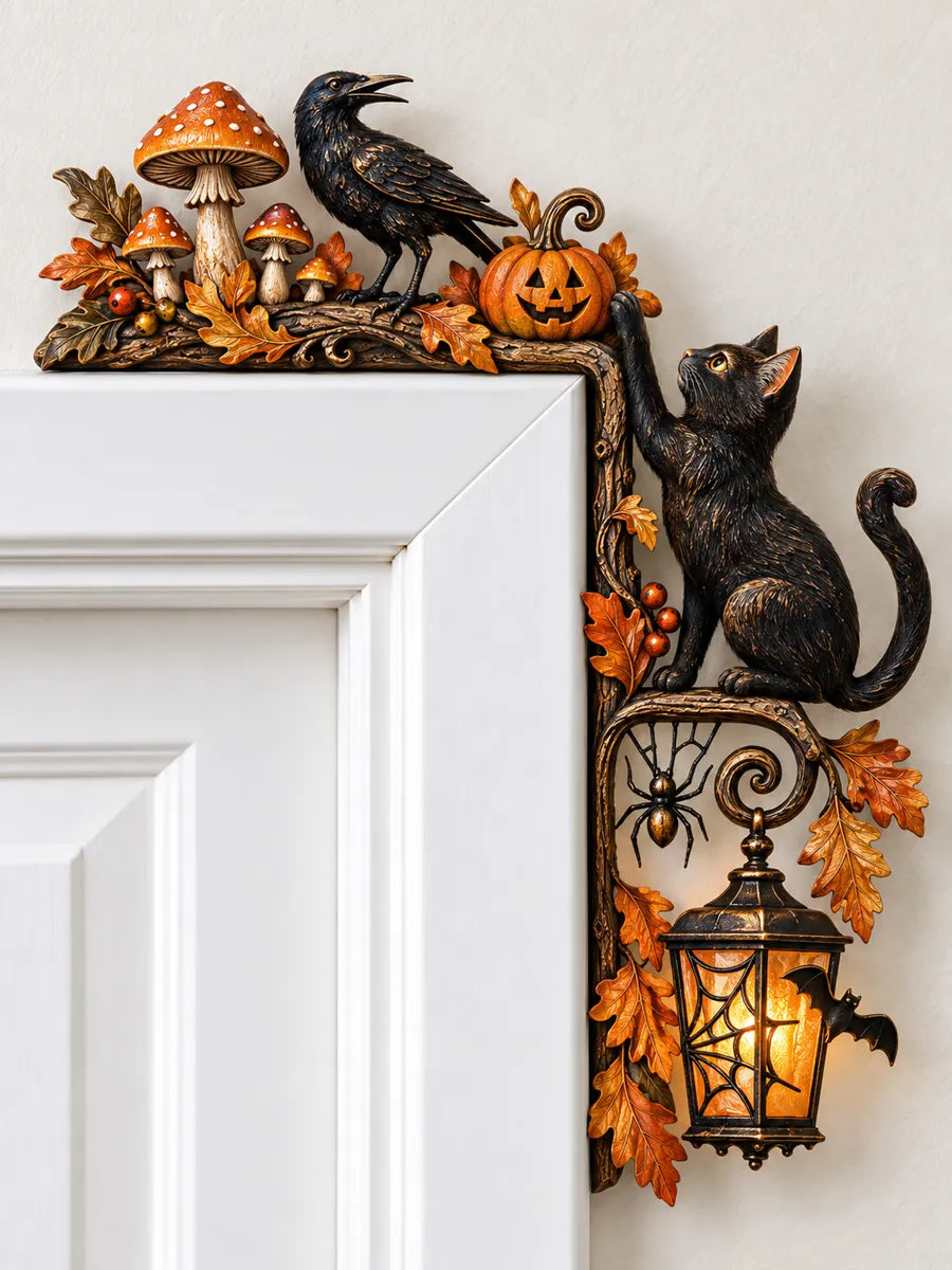 Halloween Black Cat & Raven Wooden Door Topper