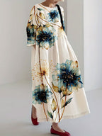 Women's Floral Art Cotton Blend Dress