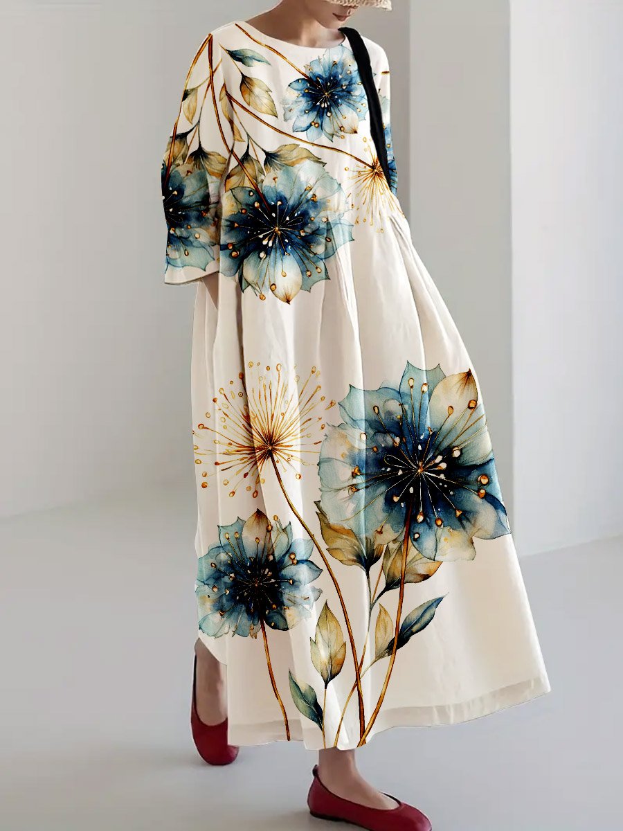Women's Floral Art Cotton Blend Dress