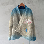 Japanese Style Gradient Lotus And Bird Embroidery Inspired Design Kimono