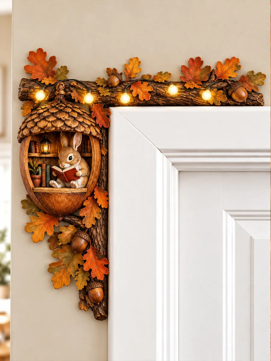 🐰 Reading Bunny Acorn House Door Frame Topper