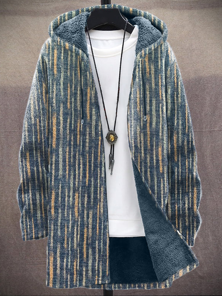 Vintage Striped Print Cozy Hooded Cardigan