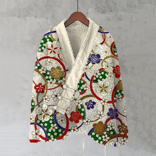 Japanese Sakura Art Plush Kimono Cardigan