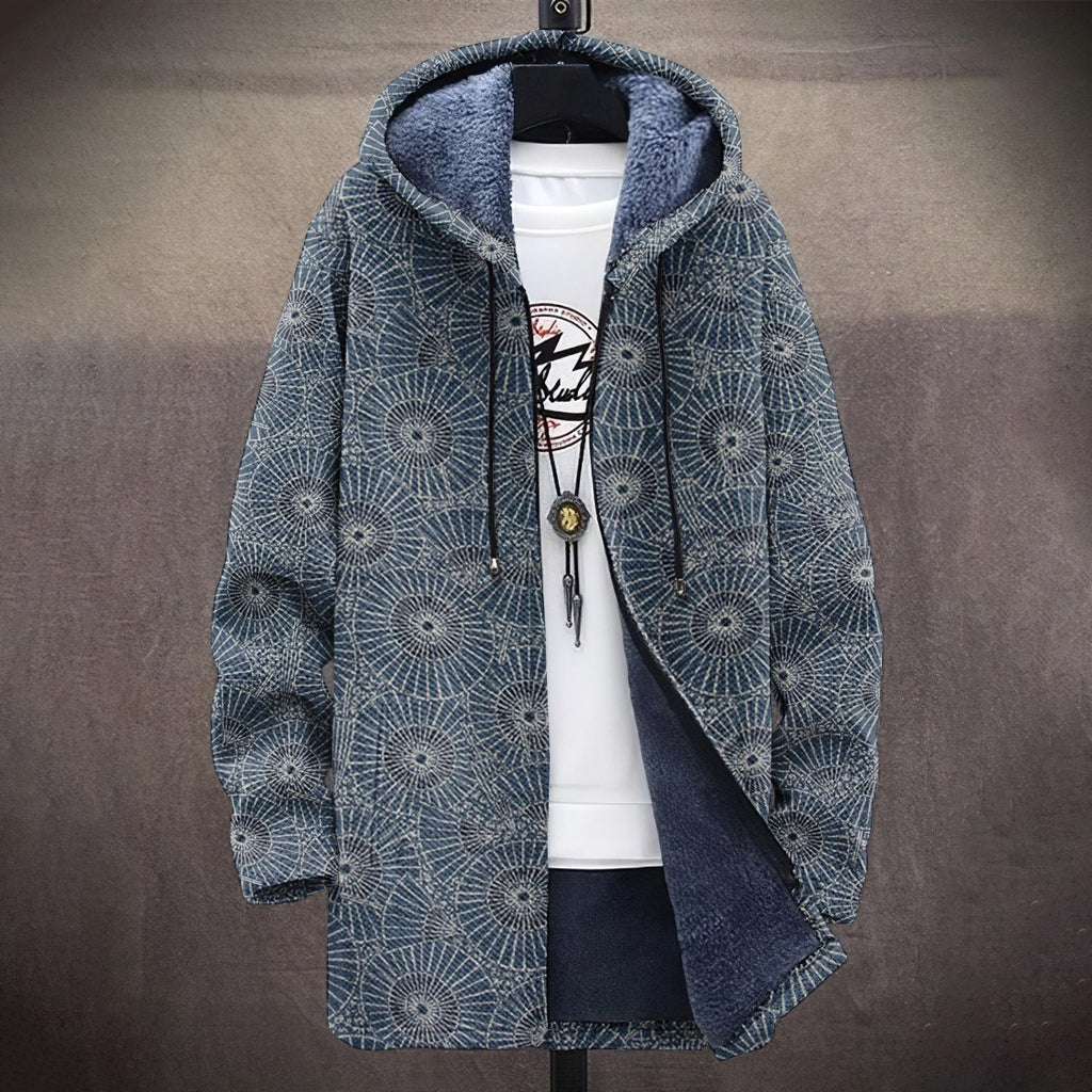 Vintage Japanese Traditional Sashiko Art Cozy Hooded Cardigan