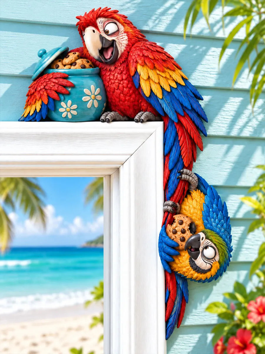 Playful Parrot & Cookie Jar Door Frame Corner Decor