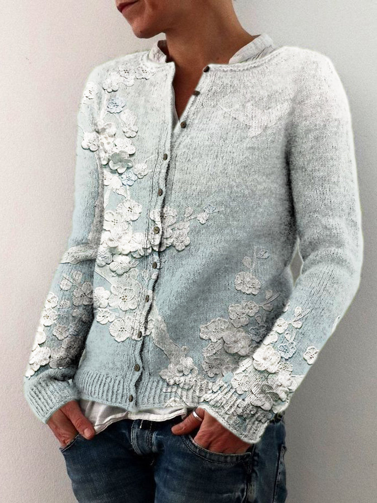Japanese Embossed Floral Women's Knit Sweater