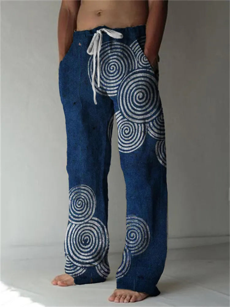 Sea Waves Ripples Japanese Lino Art Linen Blend Casual Pants