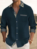 Men's Vintage Patchwork Pattern Long Sleeve Pocket Shirt