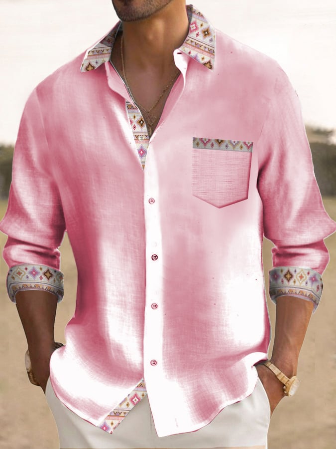 Casual Fashion Printed Contrast Color Men's Long Sleeve Shirt