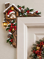 Christmas Cat Wooden Door Corner Decor