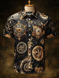Men's Casual Vintage Floral Skull Print Short Sleeve Shirt