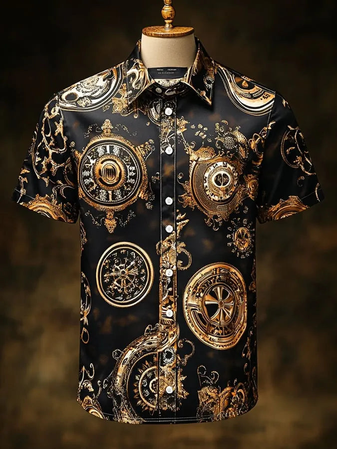 Men's Casual Vintage Floral Skull Print Short Sleeve Shirt