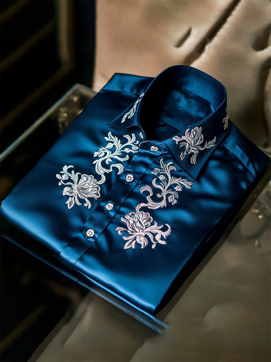 Men's Satin Luxury Vintage Business Long Sleeve Shirt