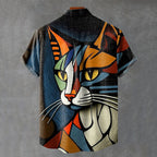 Cat Abstract Art Print Linen Blend Cozy Shirt