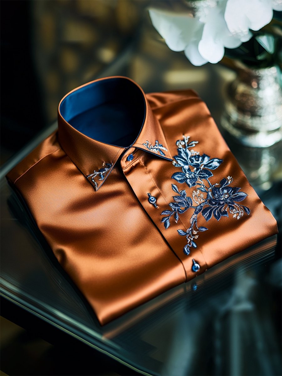 Men's Satin Luxury Vintage Business Long Sleeve Shirt