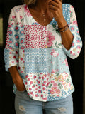 Women's Retro Floral Art Print Button-Up Shirt