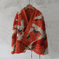 Japanese Style Crane Art Plush Cardigan