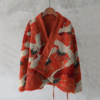 Japanese Style Crane Art Plush Cardigan