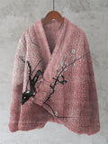 Plum Blossom Japanese Art Gradient Cozy Fleece Kimono Cardigan