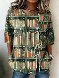 Women's Retro Floral Button Lace Up Tie Shirt