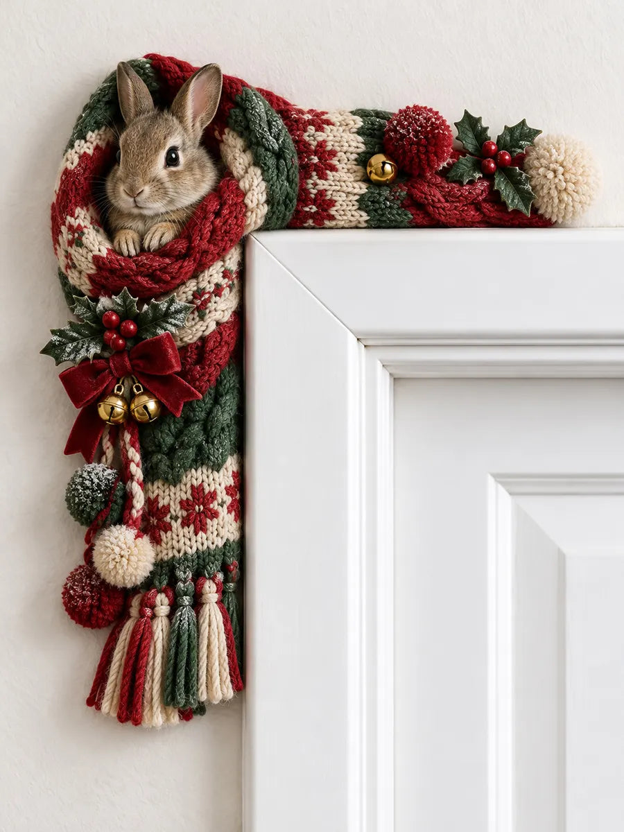 🐰 Christmas Bunny Scarf Door Frame Topper