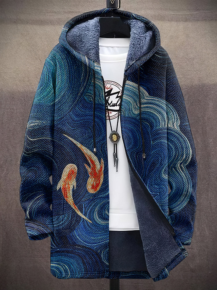 Japanese Koi Oil Painting Art Pattern Plush Men'S Jacket