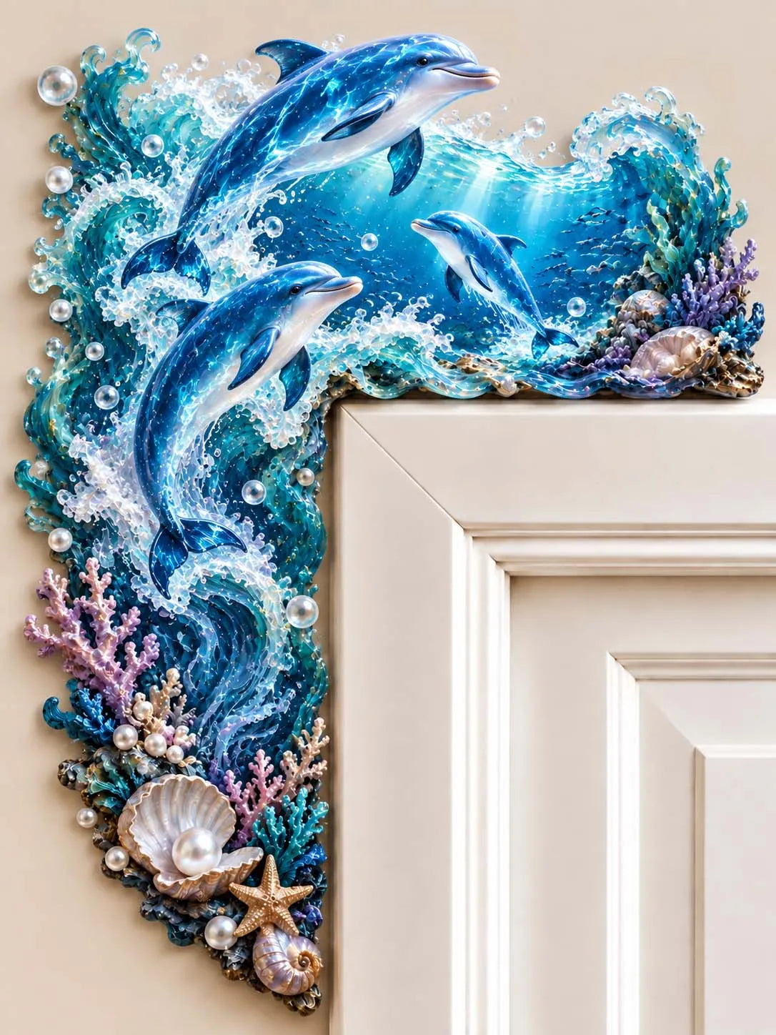 🐬 Jumping Dolphins and Coral Reef Ocean Door Corner Decor