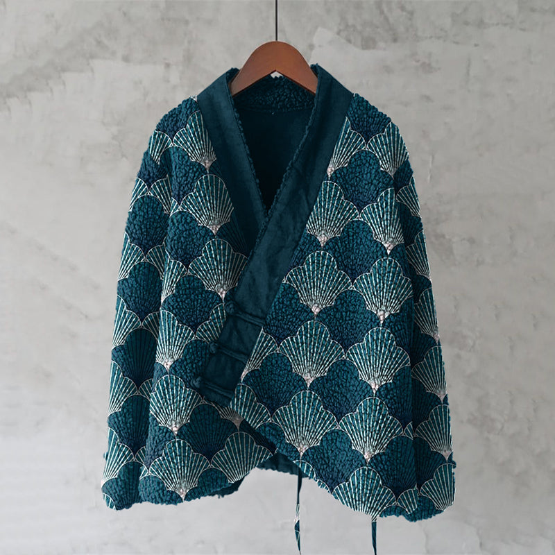 Japanese Style Contrast Wave Pattern Comfortable Kimono