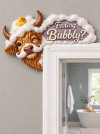 “Feeling Bubbly?” Highland Cow Door Frame Corner Decor