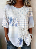 Women's Retro Floral Button Lace Up Tie Shirt