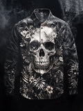 Men's Outdoor Vintage Skull and Floral Long Sleeve Shirt