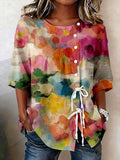 Women's Retro Floral Button Lace Up Tie Shirt