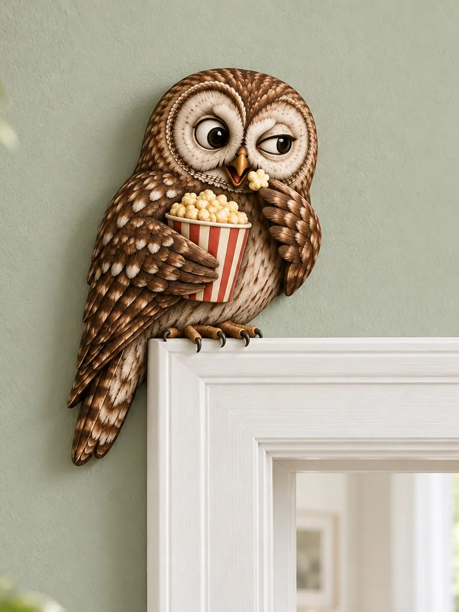 🦉Handcrafted Popcorn Owl Door Frame Corner Decor