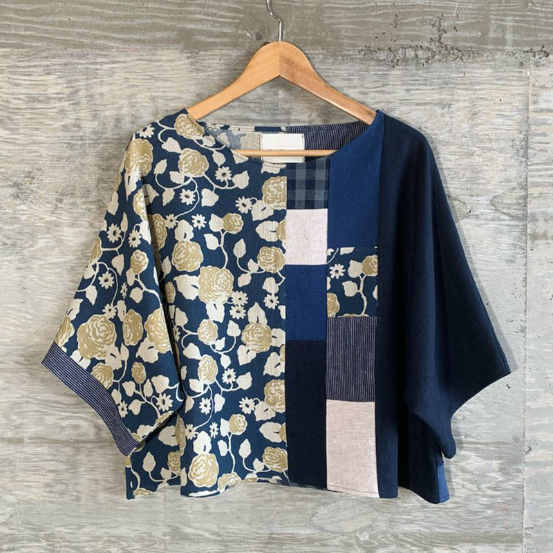 Women's Casual Cotton And Linen Floral Patchwork T-shirt