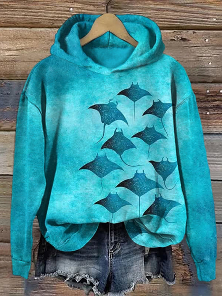 Manta Art Print Long Sleeve Hoodie