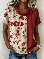 Women's Casual Color Block Print Short-Sleeve Top