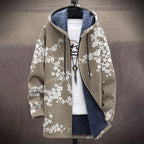 Men's Cherry Blossom Japanese Lino Pattern Cozy Hooded Cardigan