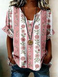 Women's Vintage Botanical Floral Art Print Button-Up Shirt