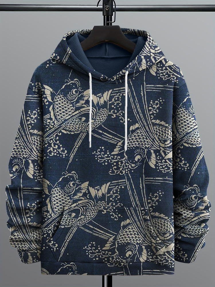 Men's Upstream Carp Japanese Lino Pattern Hoodie