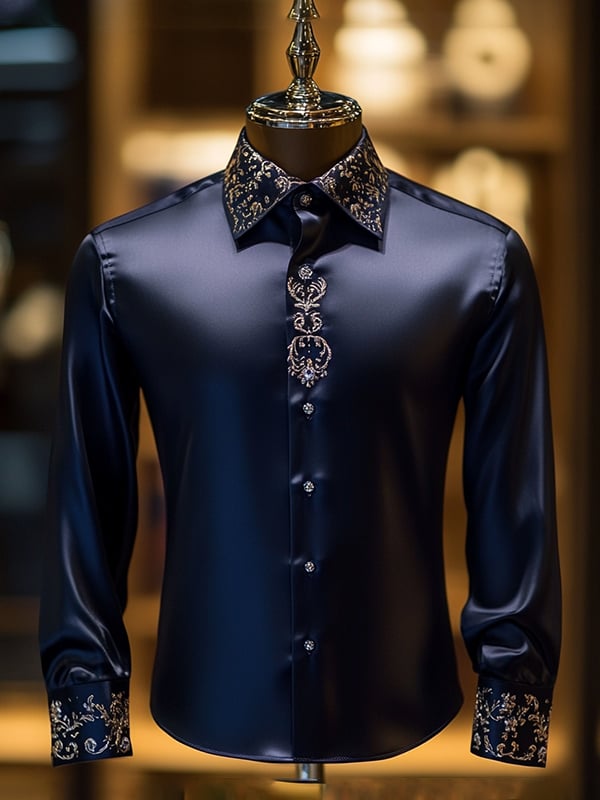 Men's Satin Solid Color Long Sleeve Shirt