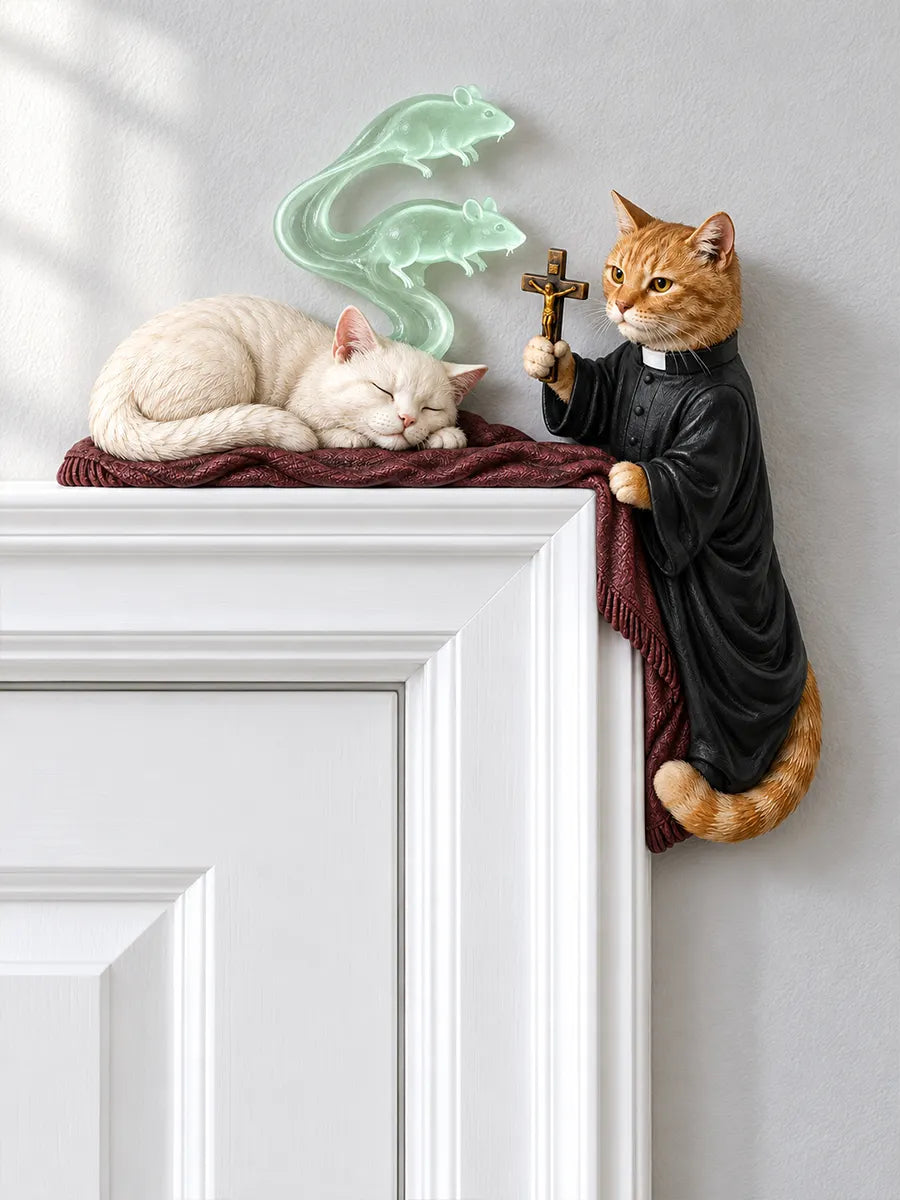💤Whimsical Priest Cat & Sleeping Kitty Door Frame Decor