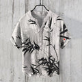 Men'S Japanese Art Bamboo Leaf Linen Blend Shirt