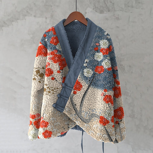 Japanese Sakura Art Plush Cardigan