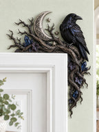 Midnight Raven & Crescent Moon Door Frame Corner Decor