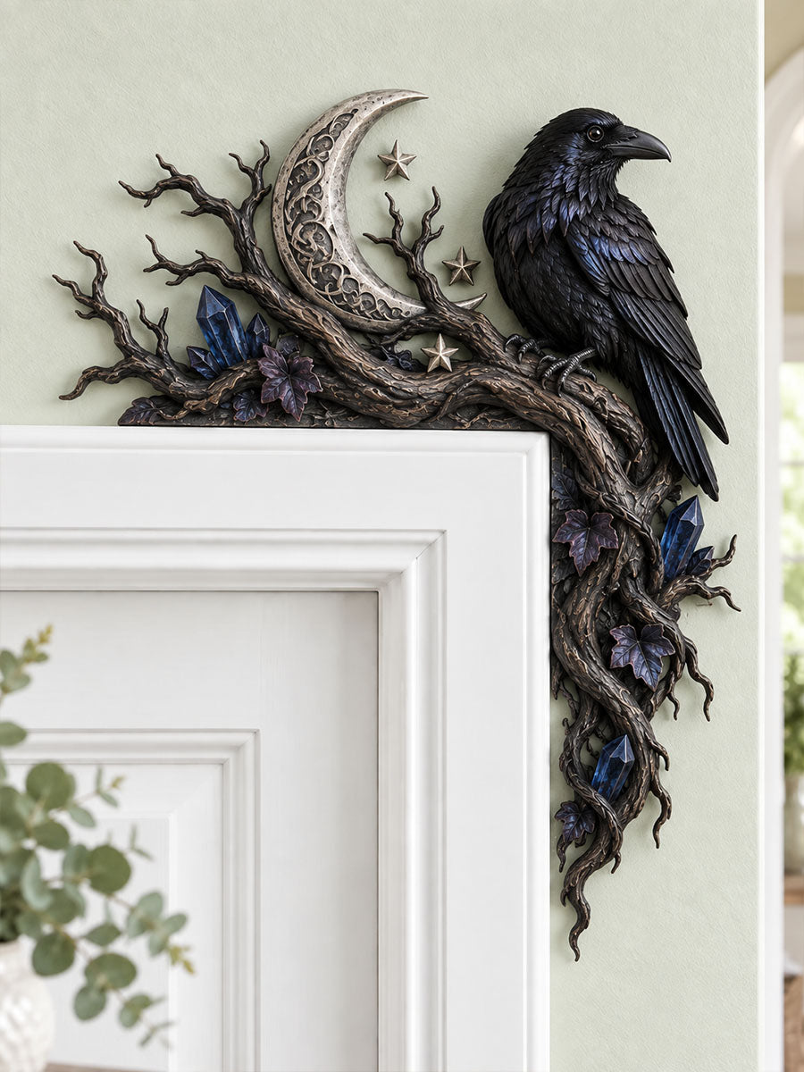 Midnight Raven & Crescent Moon Door Frame Corner Decor