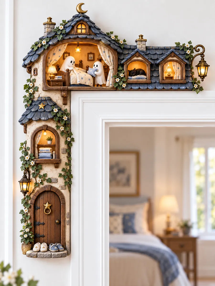 Enchanted Midnight Ghost & Cat Door Corner Decor
